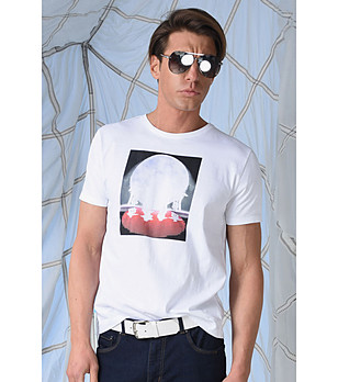Памучна мъжка тениска в бяло Gary снимка