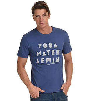 Памучна мъжка тениска в синьо с щампа Eric снимка