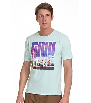 Мъжка памучна тениска с лого Alexander в цвят мента снимка