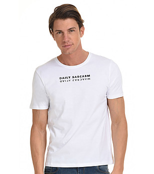 Бяла мъжка памучна тениска с черен надпис Jack снимка
