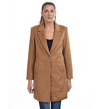 Дамско стилно палто с вълна Elina в цвят камел снимка