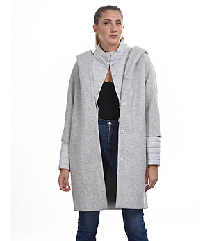 Ефектно дамско сиво палто с нестандартен дизайн Yara снимка