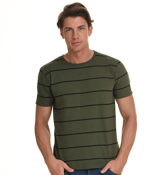 Раирана памучна мъжка тениска в цвят каки Timothy снимка