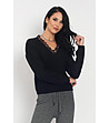 Черен дамски пуловер с дантела Vivi-0 снимка