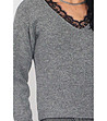 Сив дамски пуловер с кашмир и черна дантела Vivi-3 снимка