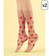 Комплект от 2 чифта бежови чорапи на червени сърца Love me 8 DEN-0 снимка