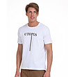 Бяла мъжка памучна тениска с черен надпис Justin-0 снимка