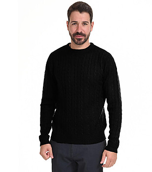 Черен мъжки пуловер с плетеници Boyno снимка