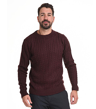 Мъжки пуловер в бордо с плетеници Boyno снимка