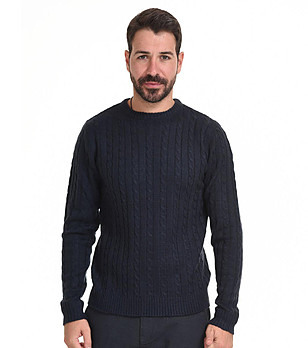 Тъмносин мъжки пуловер с плетеници Boyno снимка