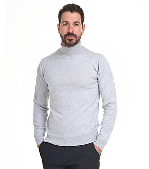 Памучен мъжки поло пуловер в светлосив меланж Raul снимка