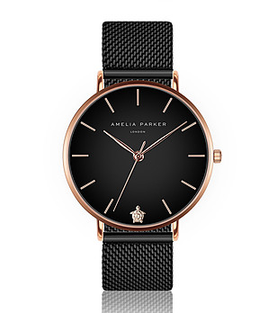Черен дамски часовник с розовозлатист корпус Midnight Moon снимка