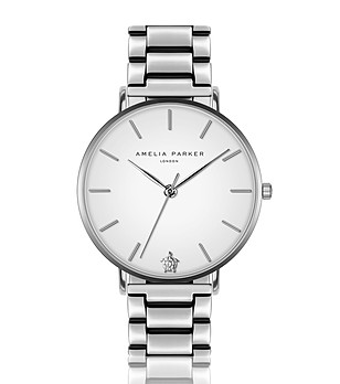 Сребрист дамски часовник с бял циферблат Pure Silver снимка