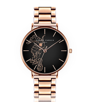 Розовозлатист дамски часовник с черен циферблат Fossil снимка