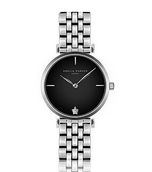Сребрист дамски часовник с черен циферблат Night Shore снимка