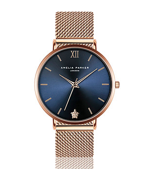 Розовозлатист дамски часовник със син циферблат Midnight Sky снимка