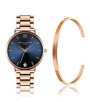 Дамски комплект от гривна и часовник в розовозлатисто и синьо Midnight Sky снимка