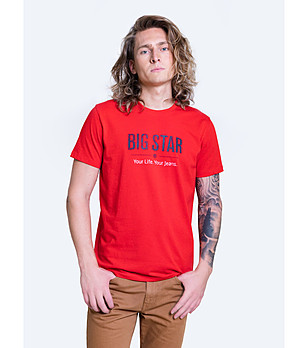 Червена памучна мъжка тениска Bruno снимка