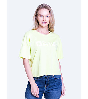 Памучна дамска тениска в цвят лайм Minna снимка