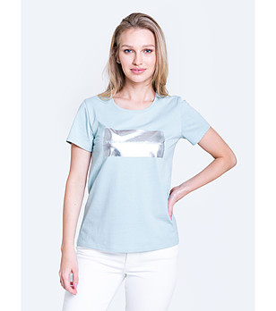 Дамска памучна тениска в син нюанс и сребристо Amabel снимка
