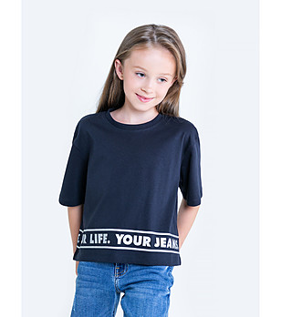 Тъмносиня детска памучна тениска Ramona снимка