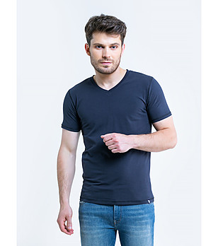 Мъжка памучна тъмносиня тениска Davado снимка