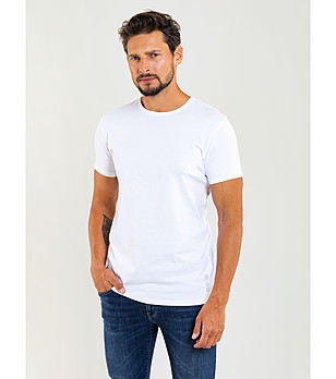 Памучна мъжка бяла тениска Basic снимка