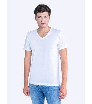 Памучна мъжка тениска в бяло Basic снимка