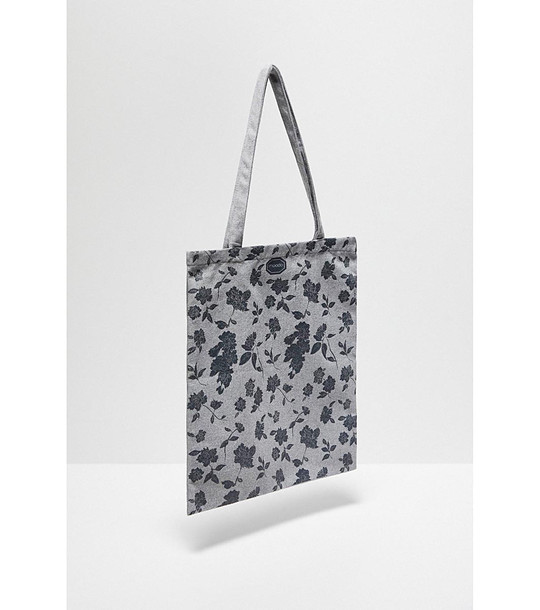 Дамска сива текстилна чанта с флорален принт снимка