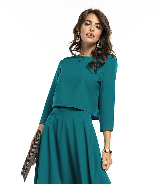 Къса дамска блуза в цвят петрол Eva снимка