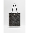 Дамска текстилна чанта в черно с принт-0 снимка
