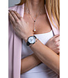 Сребрист дамски часовник с черна кожена каишка Seashell -1 снимка