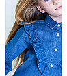 Синя памучна детска риза с къдрички Dominga-4 снимка