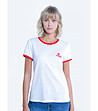 Бяла дамска памучна тениска Pearlie с червени кантове -0 снимка