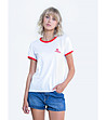 Бяла дамска памучна тениска Pearlie с червени кантове -2 снимка