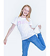 Детска памучна тениска в цвят крем с розова щампа Reggie-0 снимка
