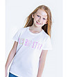 Детска памучна тениска в цвят крем с розова щампа Reggie-1 снимка