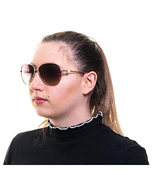 Златисти дамски слънчеви очила авиатор с кафяви лещи снимка