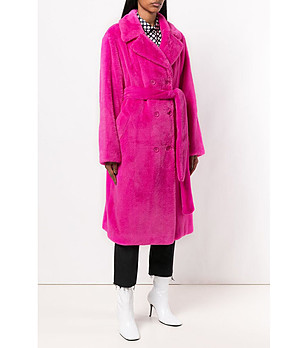 Дамско палто в цвят фуксия с колан снимка