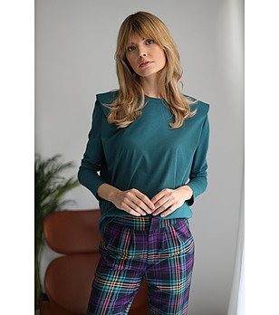 Дамска блуза в зелен нюанс с високо съдържание на памук Mia снимка