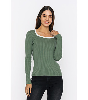 Дамски памучен пуловер в зелено Neoli снимка