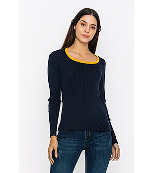 Дамски памучен пуловер в тъмносиньо Neoli снимка