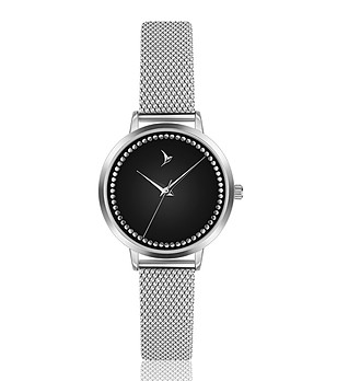 Сребрист дамски часовник с черен циферблат Elsie снимка