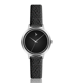 Черен дамски часовник със сребрист корпус Elsie снимка