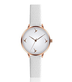 Дамски бял часовник в розовозлатист корпус Mirna снимка