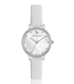Сребрист дамски часовник с бяла кожена каишка Namia снимка