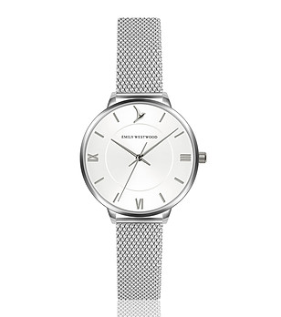 Сребрист дамски часовник с бял циферблат Emera снимка