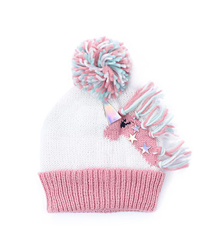 Детска зимна шапка в бяло и розово Еднорог  снимка
