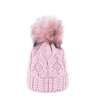 Розова зимна дамска шапка с помпон  снимка