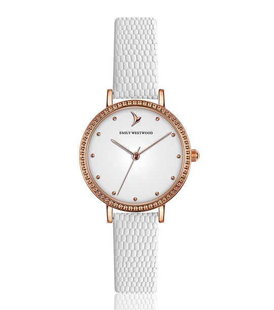 Бял дамски часовник с розовозлатист корпус Karmelia снимка